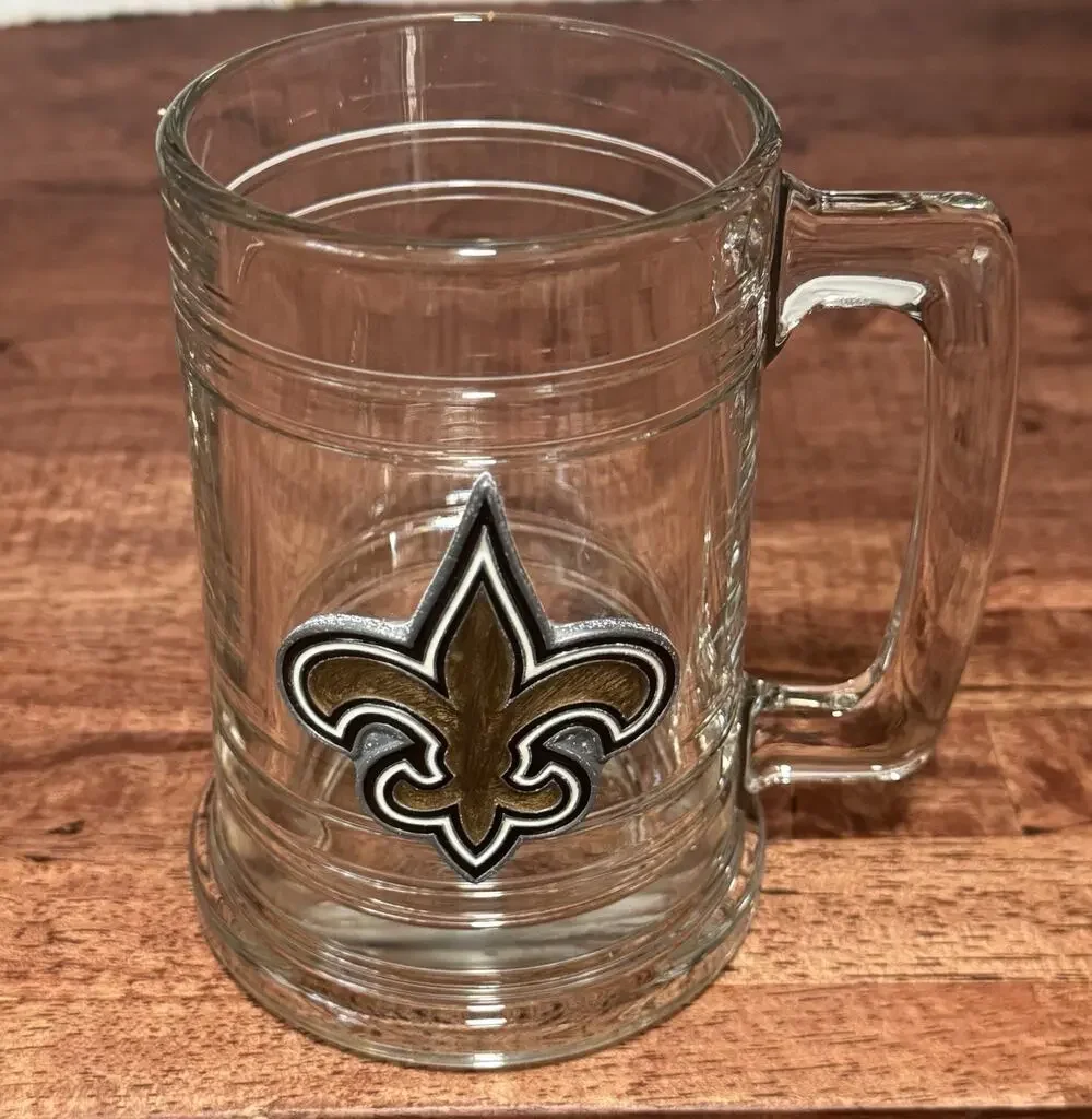 New Orleans Saints Metal Fleur De Lis Glass Beer Mug Stein